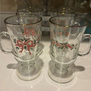 Libbey Holiday Glass Mugs with Red and Green Accents 049